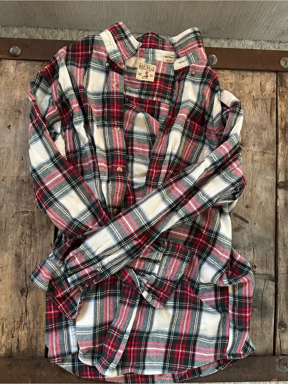 Mens Red Head Brand Co Plaid Flannel Buttom Up Top - Red Plaid